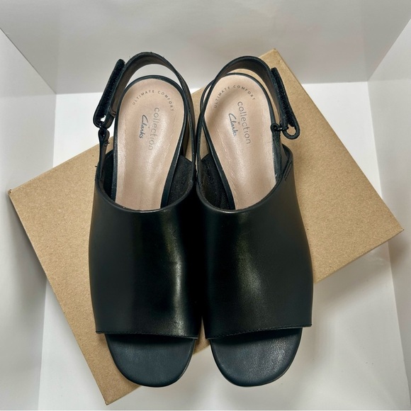 Clarks Women’s Elisa Lyndsey Black Leather Heel Sandal, Size 7.5, New Con - Picture 7 of 8